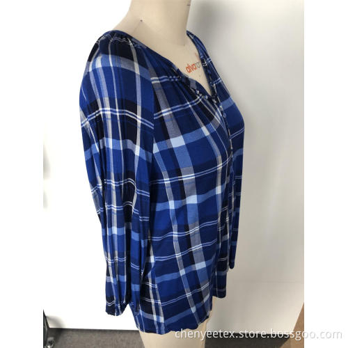 V-neck checked striped shirt